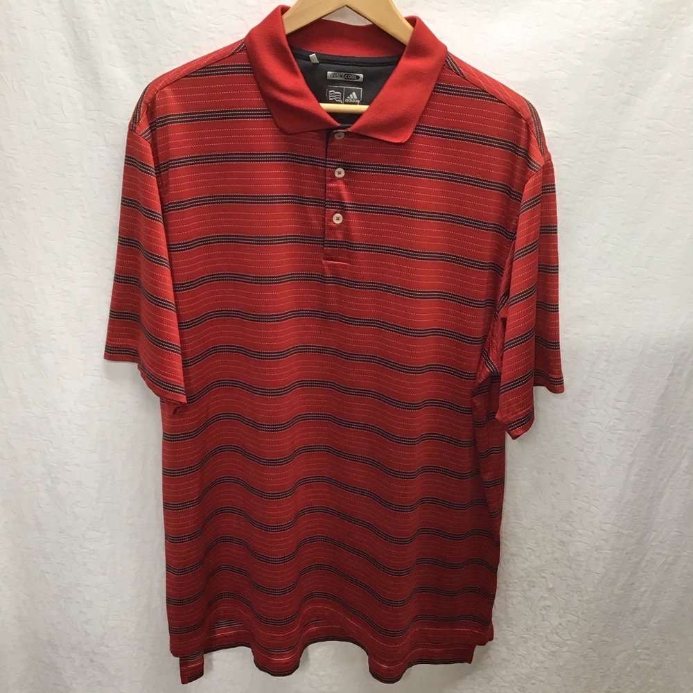 Adidas Clima Cool red/black striped polo shirt-XL